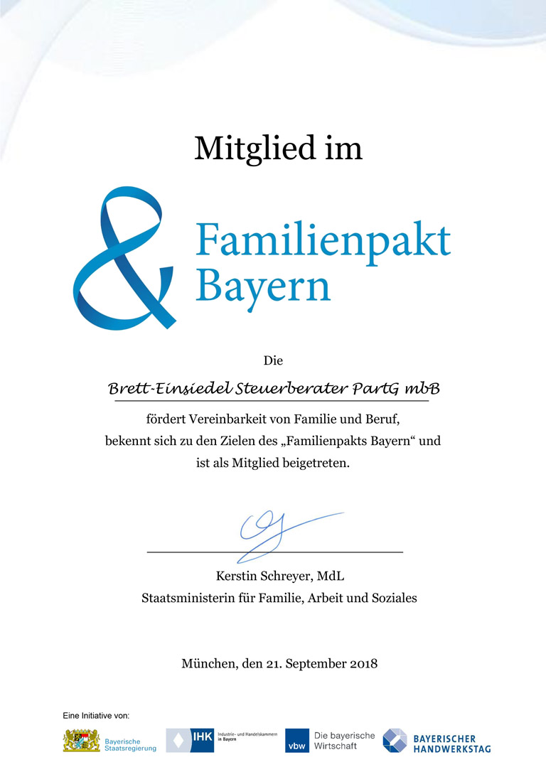 Urkunde Familienpakt Bayern